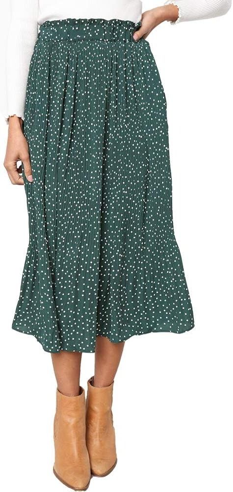 Green Midi Skirt With White Polka Dots image 1